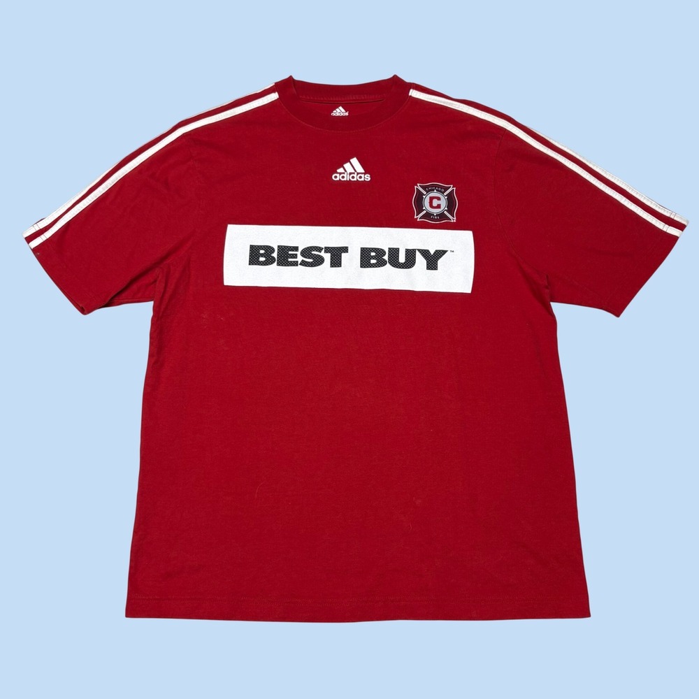 Adidas Chicago Fire FC Best Buy Sponsor Red Soccer T-Shirt Mens Small